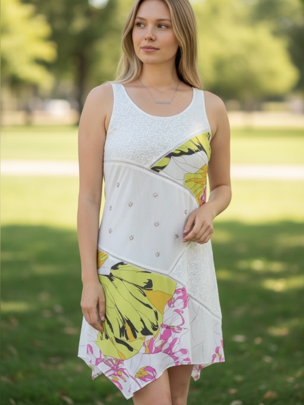 Leifnotes multicoloured asymmetrical patchwork silk dress breaded colorful dress